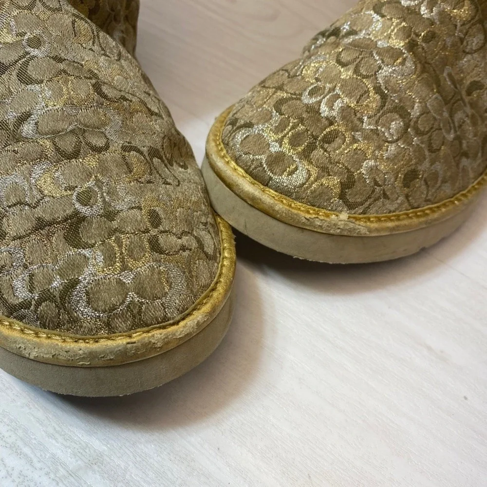 Coach Womens 9B Nikole Tall Winter Boots Signature C Monogram Gold Luxury